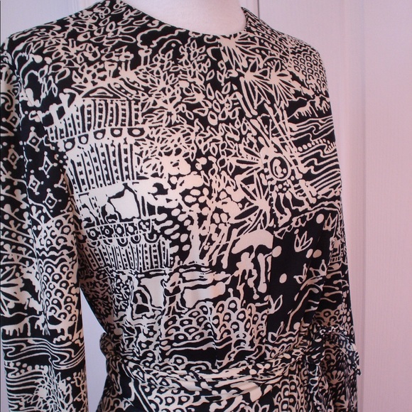 Vintage Designer Black Novelty Print Jersey Dress + Scarf 36 - Picture 4 of 16